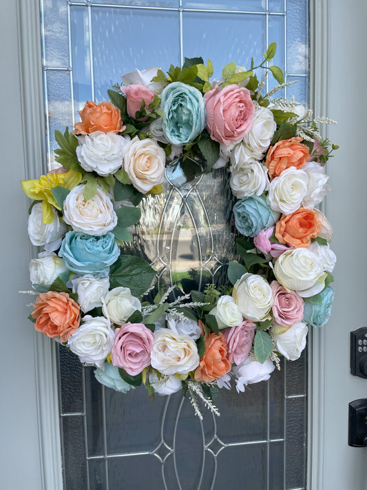 🌸 Spring Bloom Faux Floral Wreath – Handmade Front Door Decor 🌸