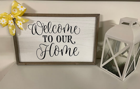 Welcome to Our Home Rustic Entryway Sign with Bow